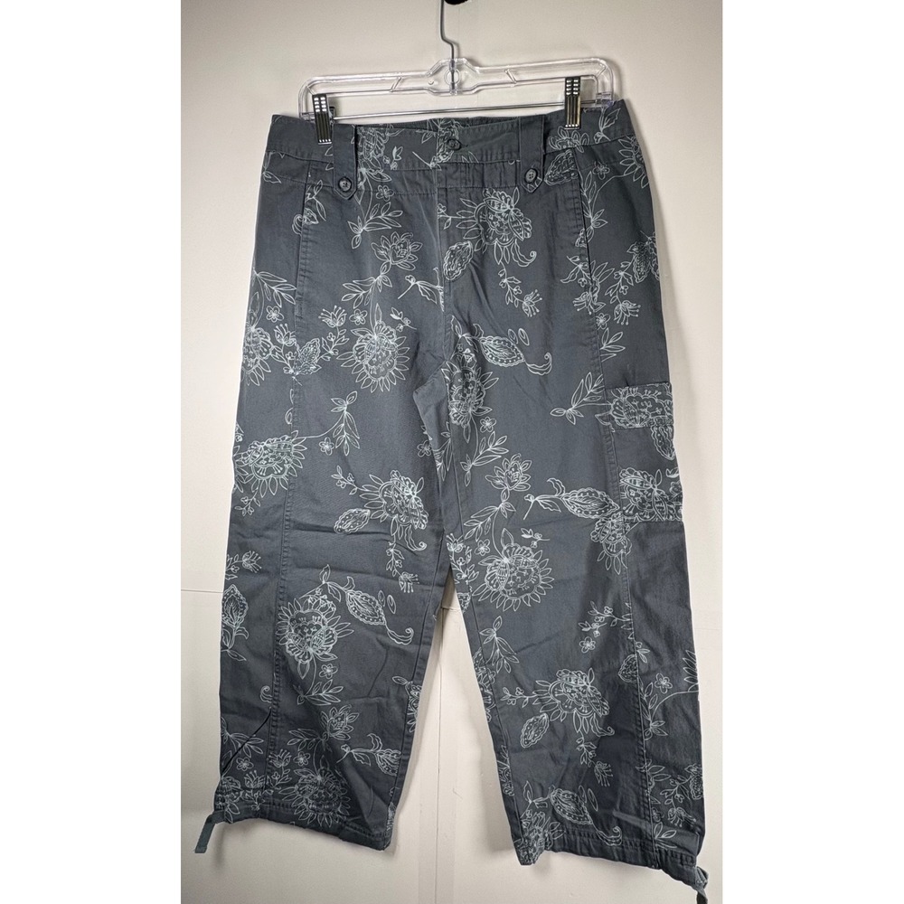 Sigrid‎ Olsen Women's Capri Pants Grey & White flowers Tie Calf Sz 10P